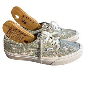 Vans women's geometric abstract patterned lace up aqua, lime green‎ yellow 8.5